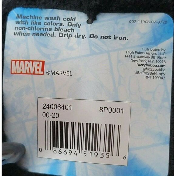Marvel Slipper Socks Youth Child M/L Shoe Size 13-4 Fuzzy Babba Black NWT - Picture 7 of 7